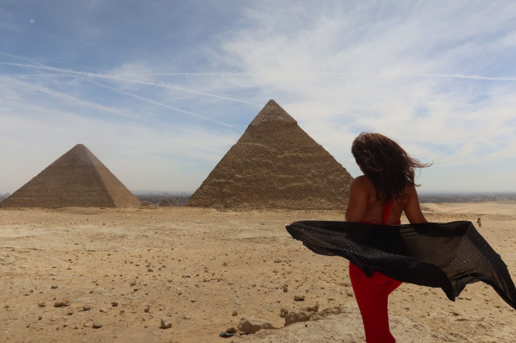 Alexia visiting the pyramids in Giza, Egypt